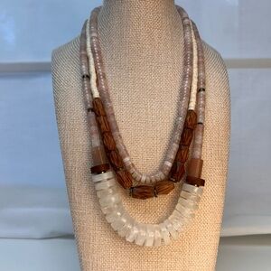 Anthropologie Layered Necklace in Cream and Brown